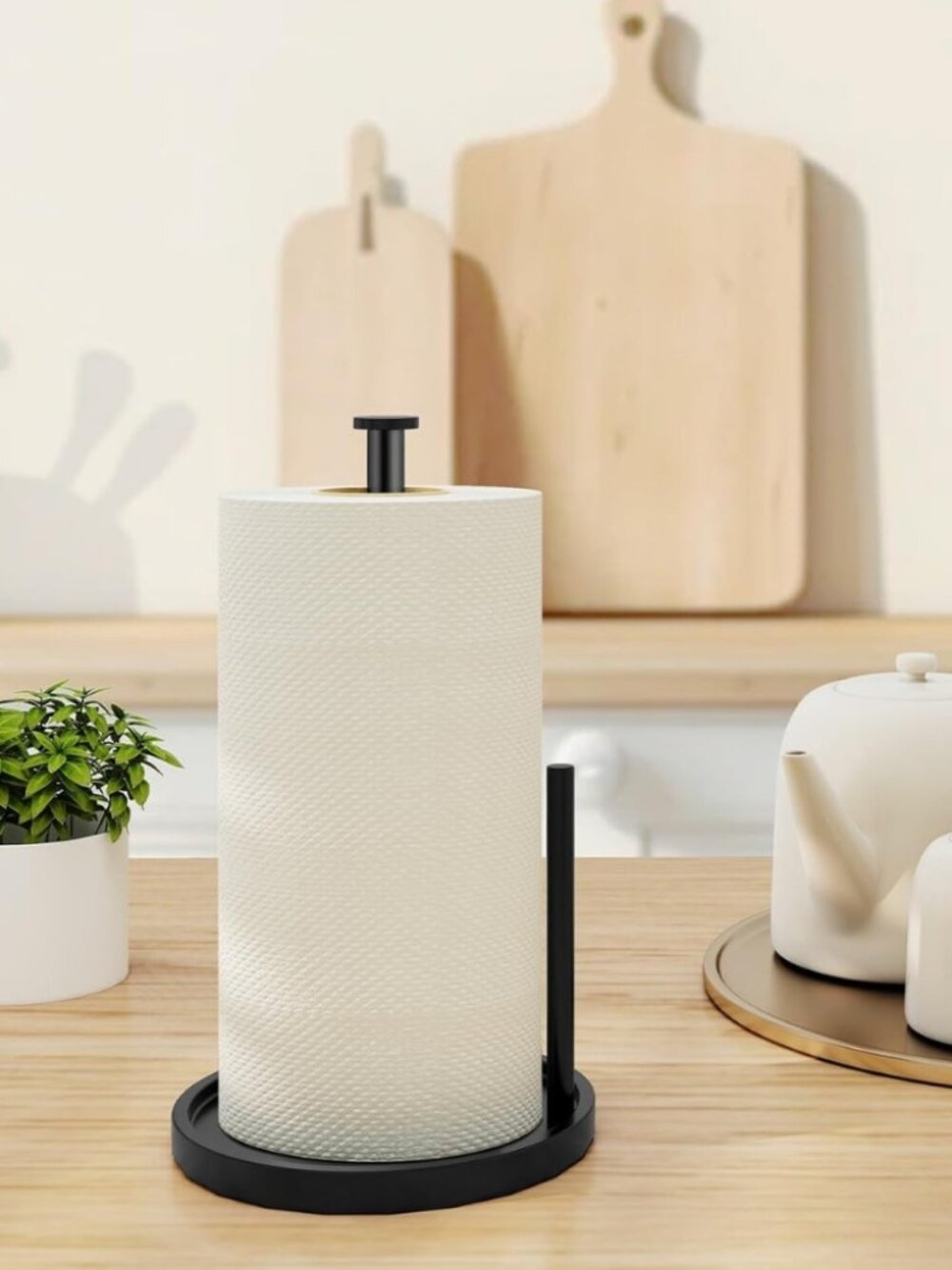 Paper Towel Holder Countertop | Black Stainless Steel | Weighted Base | Anti-Sli